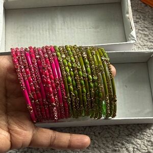 Vibrant Pink and Green Bangle Set